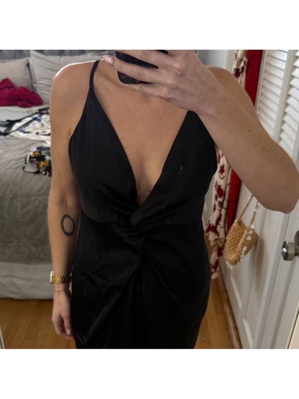 ASOS Black Twist-Front Spaghetti Strap Midi Dress - Picture 2 of 4